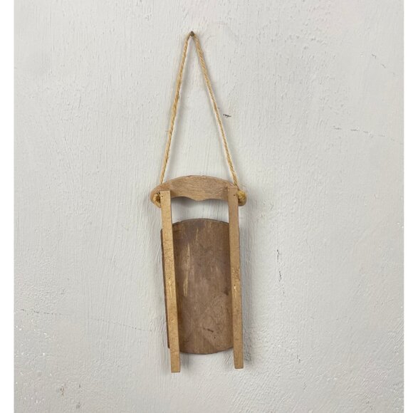 Vintage Christmas Ornament Sled Penguin Let It Snow 1980s wood holiday decor - Picture 2 of 2